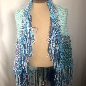 Knitted Teal Blue Prayer Shawl. NEW